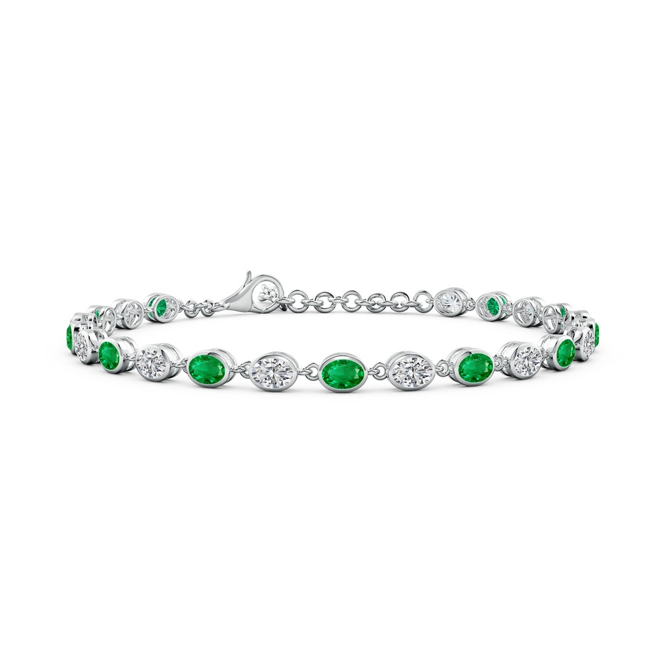 4x3mm AAA Bezel-Set Oval Emerald and Diamond Tennis Bracelet in White Gold 