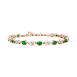 4x3mm AAAA Bezel-Set Oval Emerald and Diamond Tennis Bracelet in 18K Rose Gold