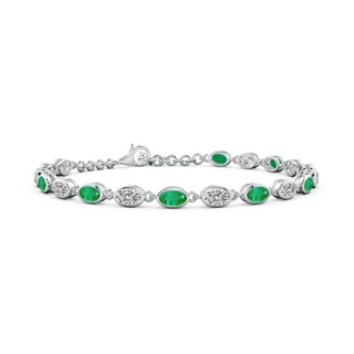 5x3mm AA Bezel-Set Oval Emerald and Diamond Tennis Bracelet in White Gold