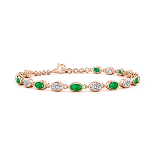 5x3mm AAA Bezel-Set Oval Emerald and Diamond Tennis Bracelet in 18K Rose Gold