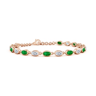 5x3mm AAAA Bezel-Set Oval Emerald and Diamond Tennis Bracelet in 9K Rose Gold