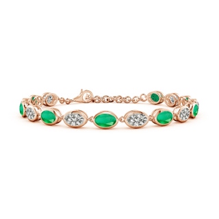 6x4mm A Bezel-Set Oval Emerald and Diamond Tennis Bracelet in 18K Rose Gold