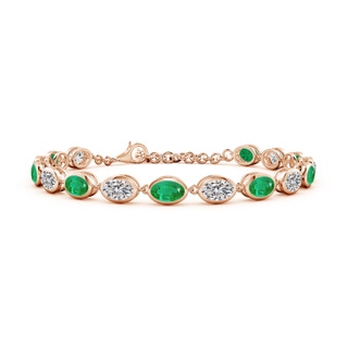 6x4mm AA Bezel-Set Oval Emerald and Diamond Tennis Bracelet in Rose Gold