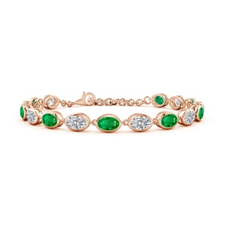 6x4mm AAA Bezel-Set Oval Emerald and Diamond Tennis Bracelet in 18K Rose Gold