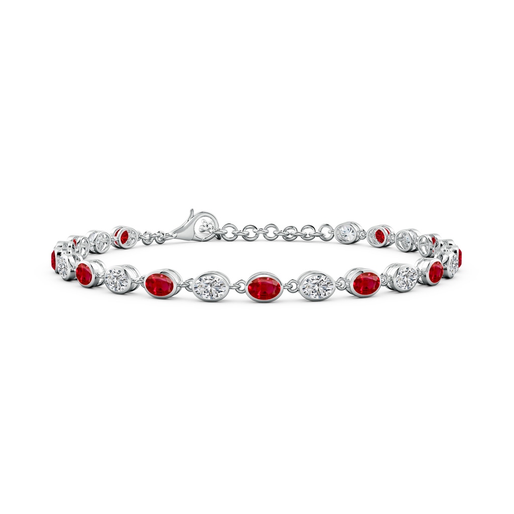 4x3mm AAA Bezel-Set Oval Ruby and Diamond Tennis Bracelet in White Gold