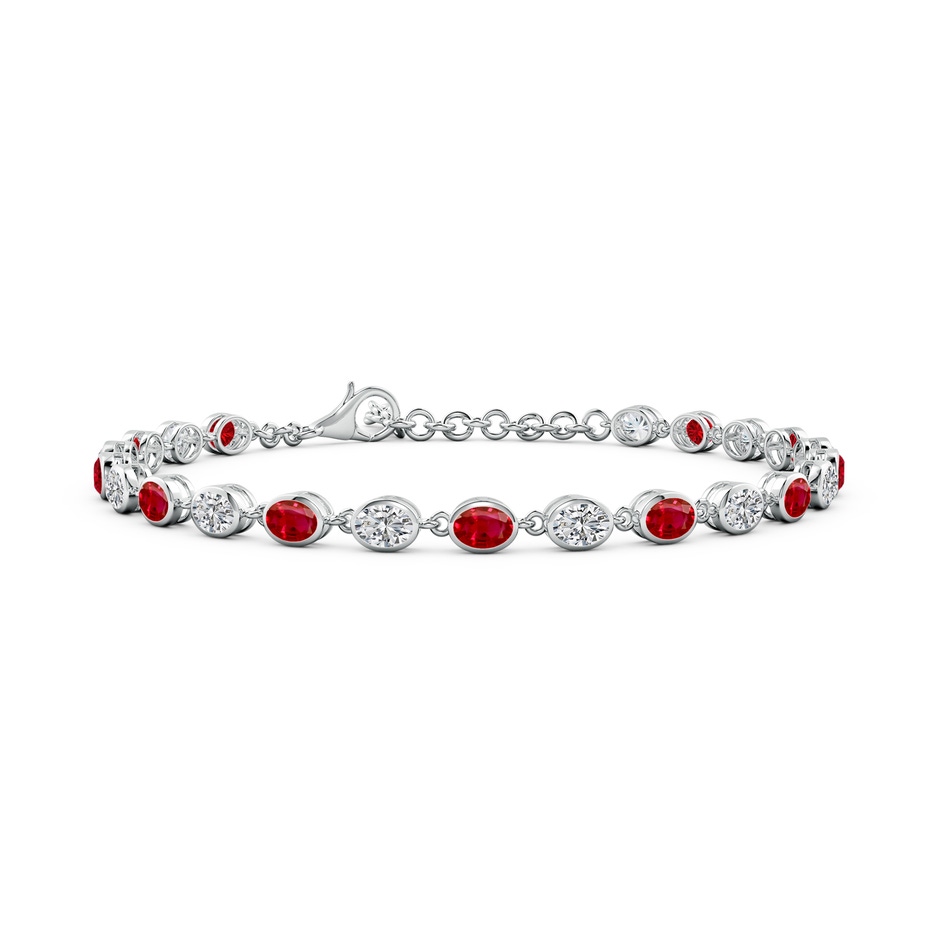 4x3mm AAA Bezel-Set Oval Ruby and Diamond Tennis Bracelet in White Gold 