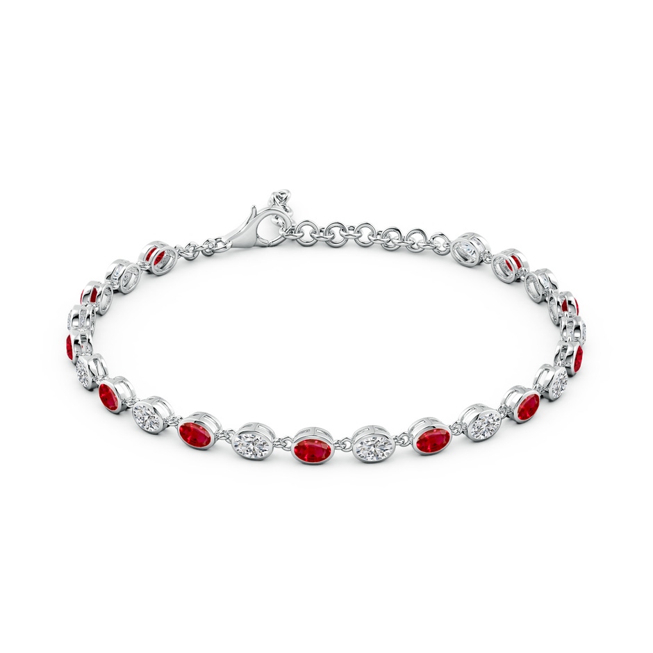 4x3mm AAA Bezel-Set Oval Ruby and Diamond Tennis Bracelet in White Gold side 199