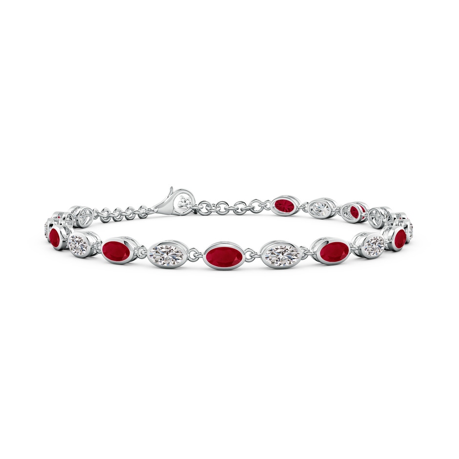 5x3mm AA Bezel-Set Oval Ruby and Diamond Tennis Bracelet in White Gold 