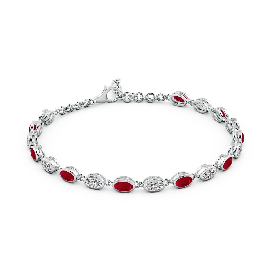 5x3mm AA Bezel-Set Oval Ruby and Diamond Tennis Bracelet in White Gold side 199