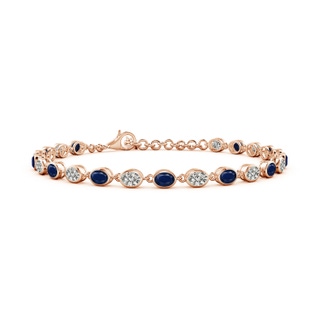 4x3mm A Bezel-Set Oval Blue Sapphire and Diamond Tennis Bracelet in Rose Gold