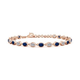 4x3mm AA Bezel-Set Oval Blue Sapphire and Diamond Tennis Bracelet in 18K Rose Gold