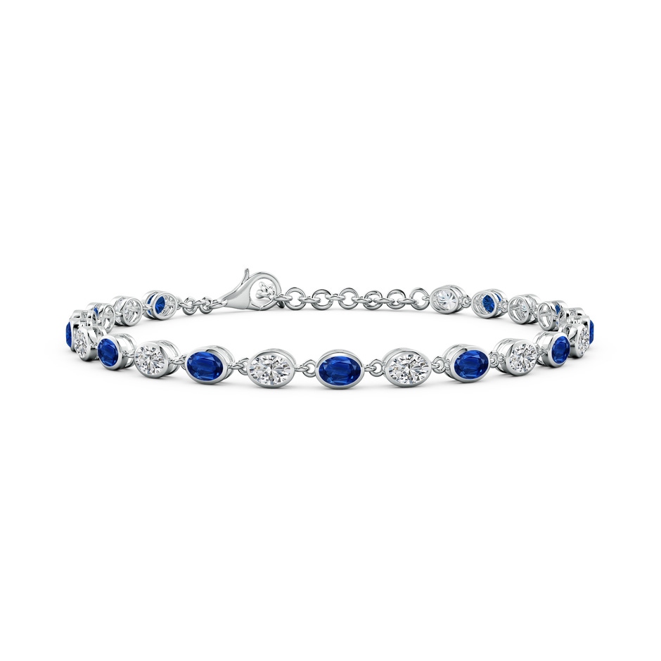 4x3mm AAA Bezel-Set Oval Blue Sapphire and Diamond Tennis Bracelet in White Gold 