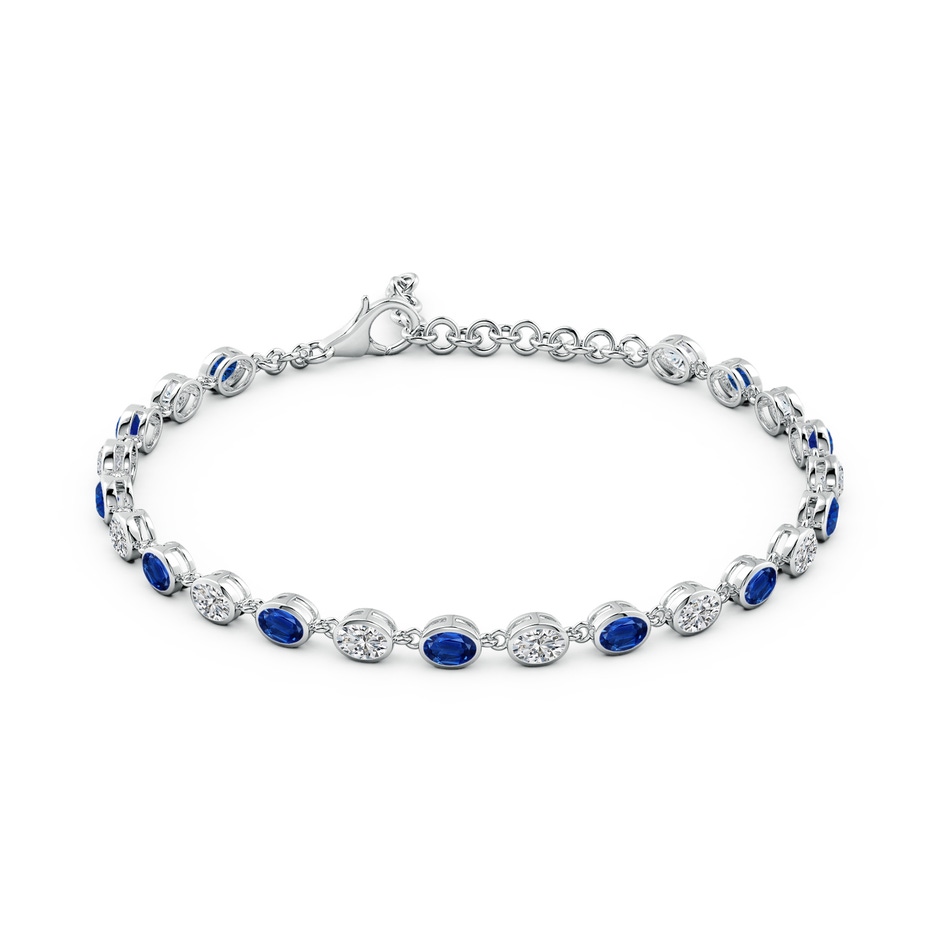 4x3mm AAA Bezel-Set Oval Blue Sapphire and Diamond Tennis Bracelet in White Gold side 199