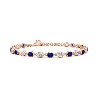 4x3mm Lab-Grown Bezel-Set Oval Blue Sapphire and Diamond Tennis Bracelet in 18K Rose Gold