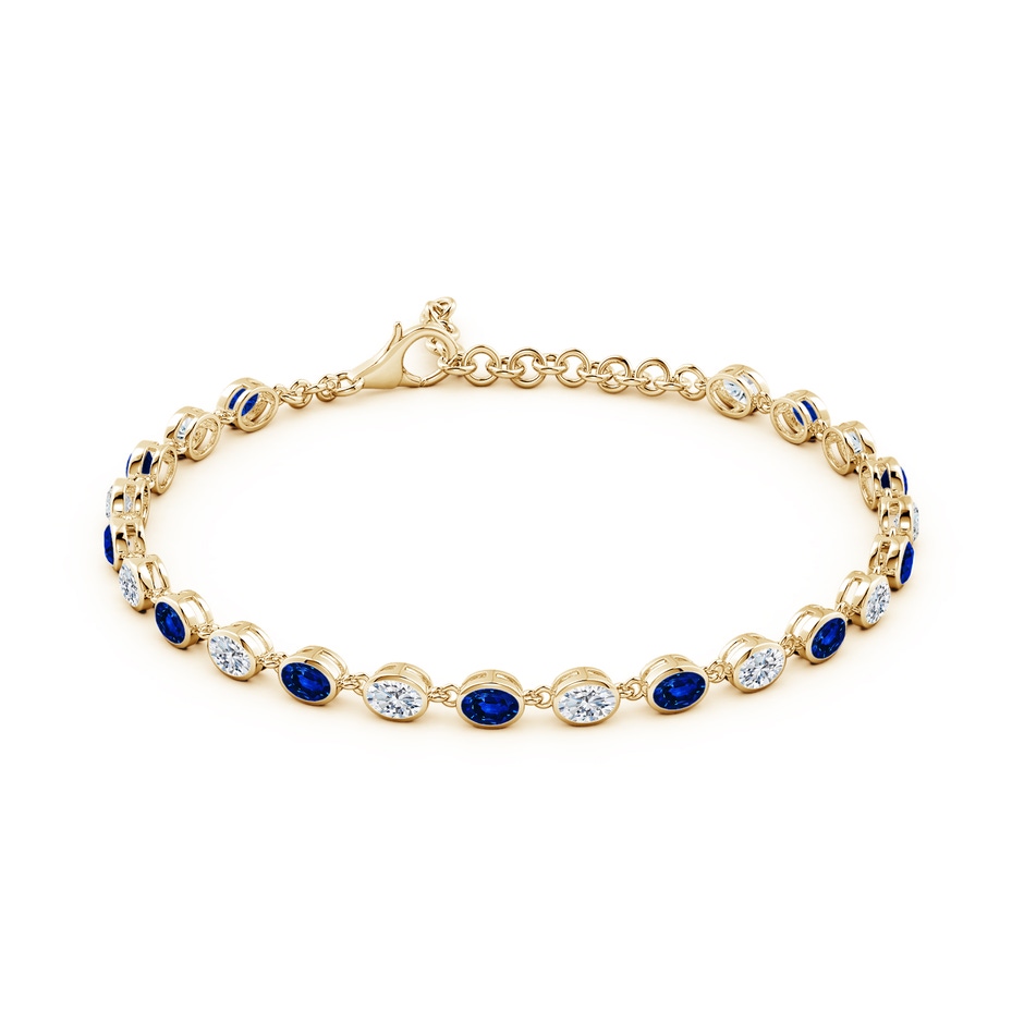 4x3mm Lab-Grown Bezel-Set Oval Blue Sapphire and Diamond Tennis Bracelet in Yellow Gold side 199