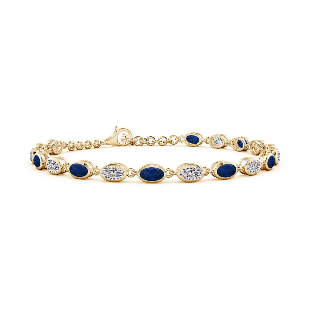 5x3mm AA Bezel-Set Oval Blue Sapphire and Diamond Tennis Bracelet in Yellow Gold