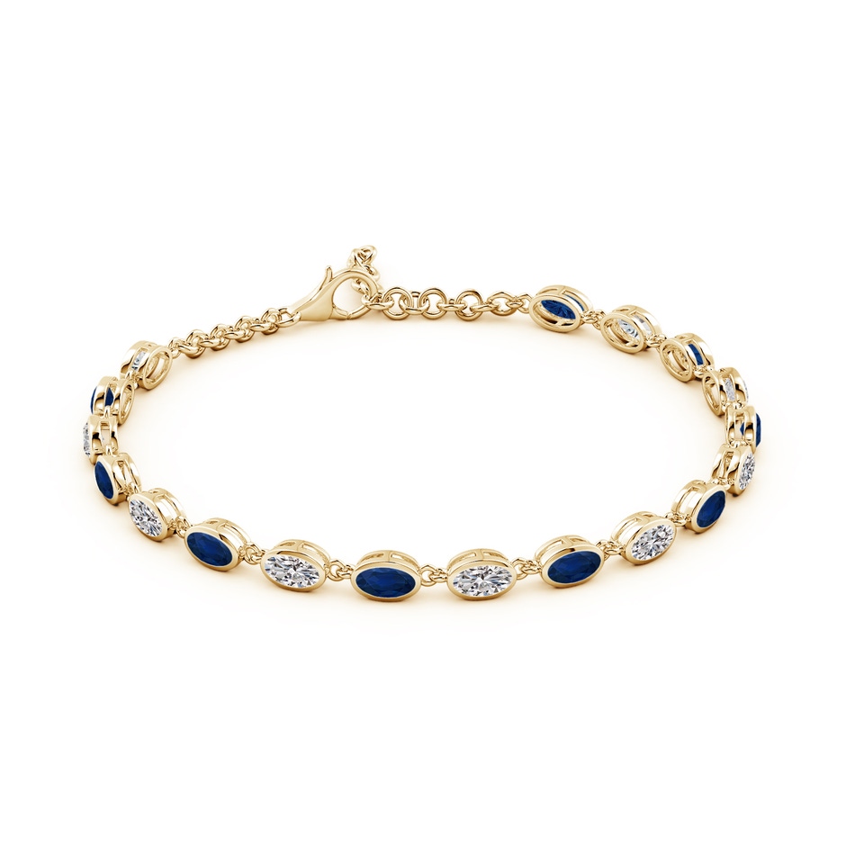 5x3mm AA Bezel-Set Oval Blue Sapphire and Diamond Tennis Bracelet in Yellow Gold side 199