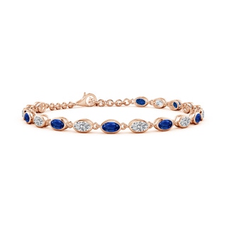 5x3mm AAA Bezel-Set Oval Blue Sapphire and Diamond Tennis Bracelet in 18K Rose Gold