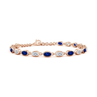 5x3mm AAAA Bezel-Set Oval Blue Sapphire and Diamond Tennis Bracelet in 10K Rose Gold