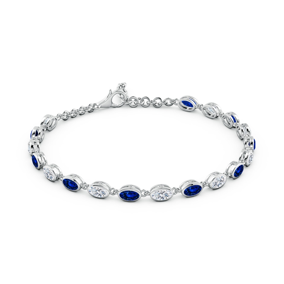 5x3mm Lab-Grown Bezel-Set Oval Blue Sapphire and Diamond Tennis Bracelet in White Gold side 199