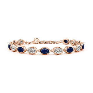 6x4mm A Bezel-Set Oval Blue Sapphire and Diamond Tennis Bracelet in Rose Gold