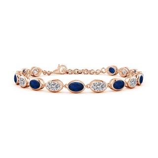 6x4mm AA Bezel-Set Oval Blue Sapphire and Diamond Tennis Bracelet in 18K Rose Gold