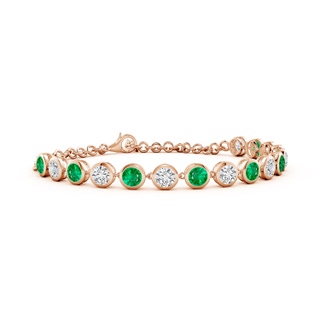 4mm AAA Round Emerald and Diamond Chain Bracelet in 18K Rose Gold