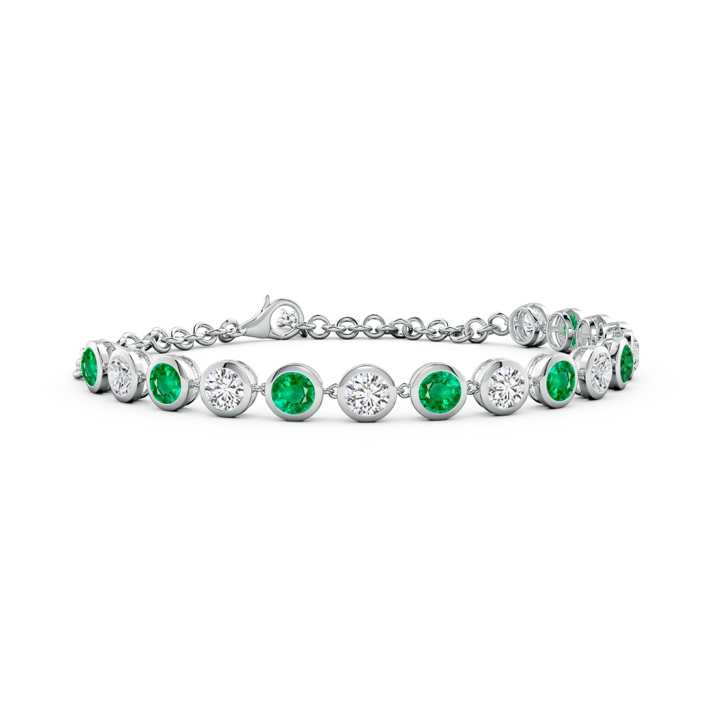 4mm AAA Round Emerald and Diamond Chain Bracelet in White Gold