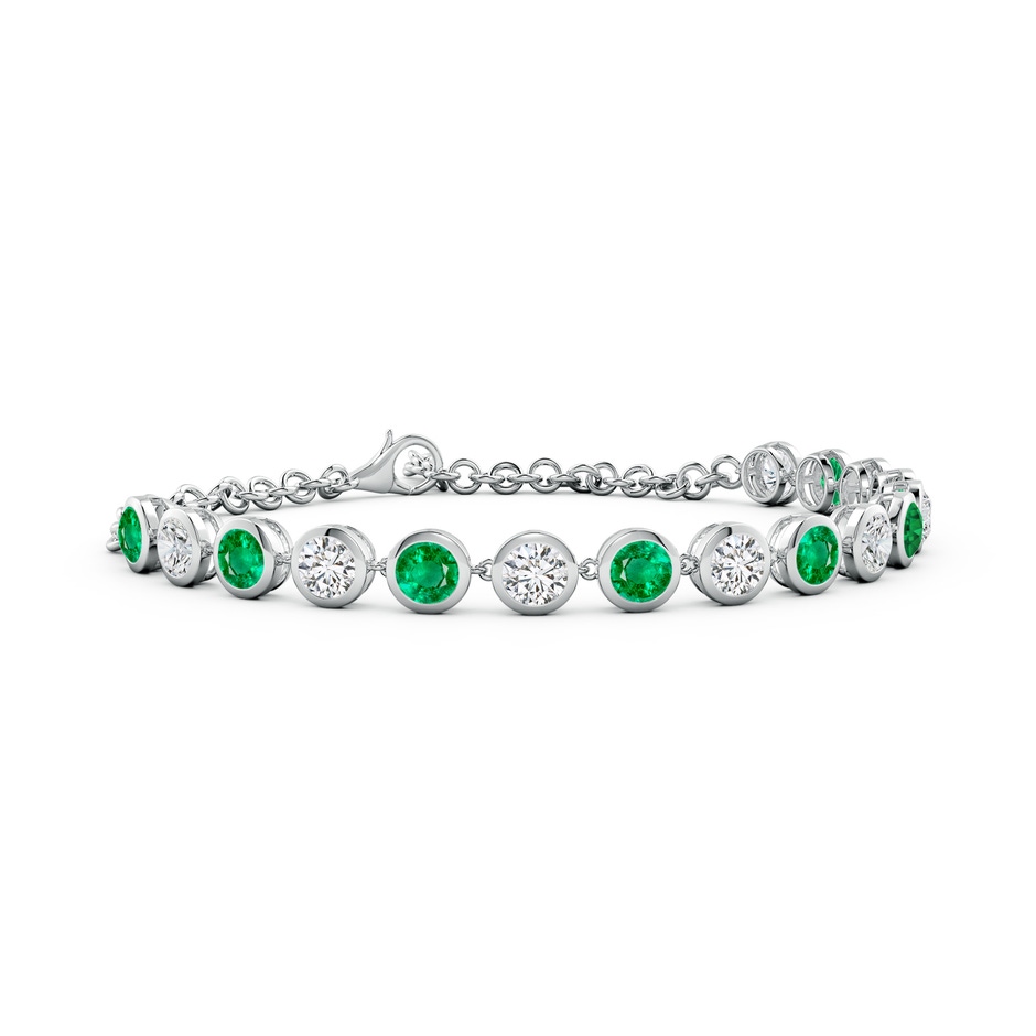 4mm AAA Round Emerald and Diamond Chain Bracelet in White Gold 