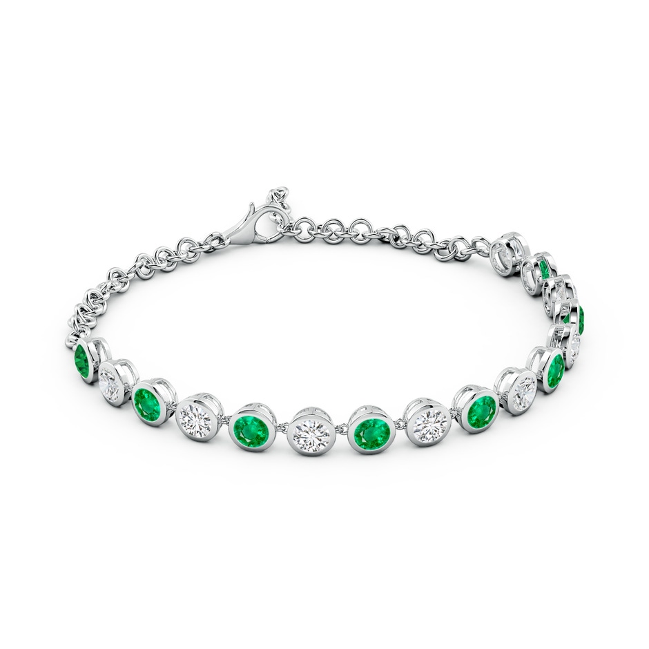 4mm AAA Round Emerald and Diamond Chain Bracelet in White Gold side 199