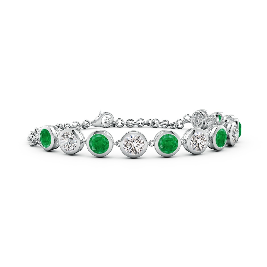 5mm AA Round Emerald and Diamond Chain Bracelet in White Gold 