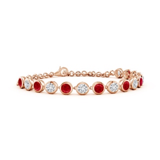 4mm AAA Round Ruby and Diamond Chain Bracelet in 18K Rose Gold