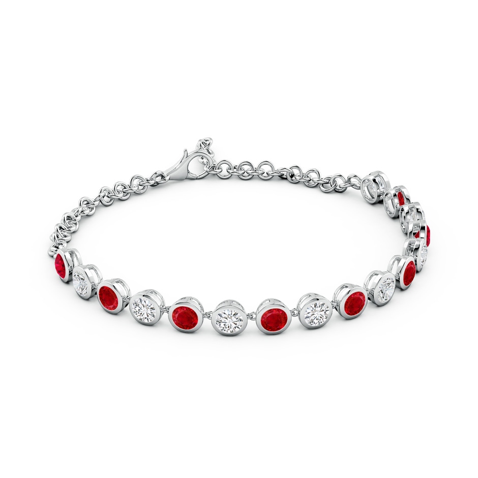 4mm AAA Round Ruby and Diamond Chain Bracelet in White Gold side 199