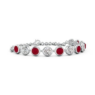 5mm AA Round Ruby and Diamond Chain Bracelet in White Gold