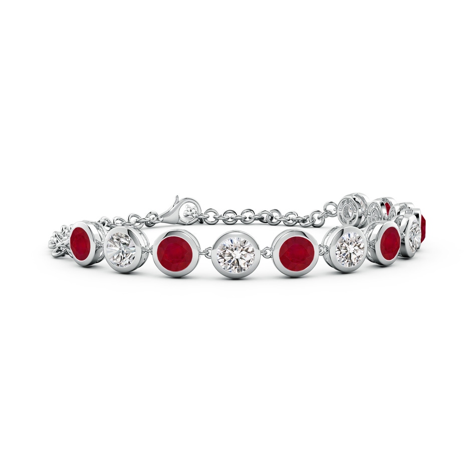 5mm AA Round Ruby and Diamond Chain Bracelet in White Gold 