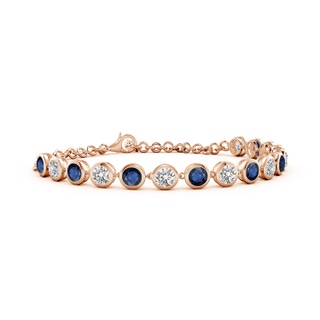 4mm AA Round Blue Sapphire and Diamond Chain Bracelet in 18K Rose Gold