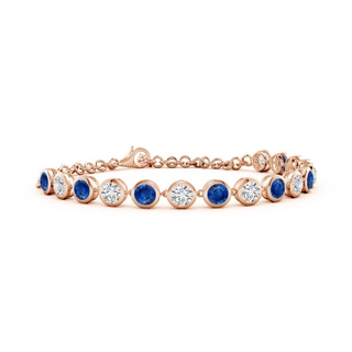 4mm AAA Round Blue Sapphire and Diamond Chain Bracelet in Rose Gold