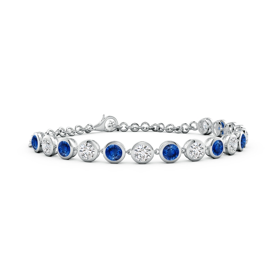 4mm AAA Round Blue Sapphire and Diamond Chain Bracelet in White Gold 