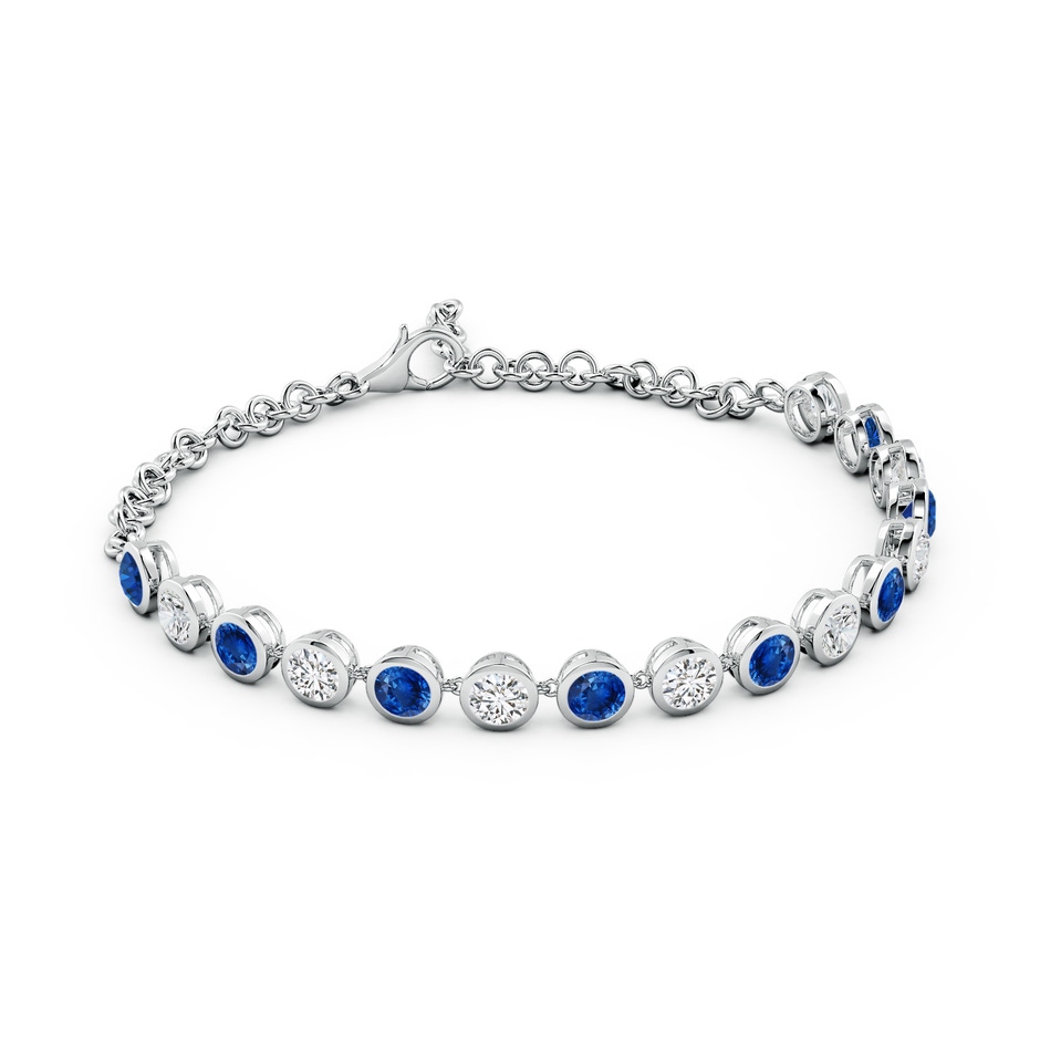 4mm AAA Round Blue Sapphire and Diamond Chain Bracelet in White Gold side 199