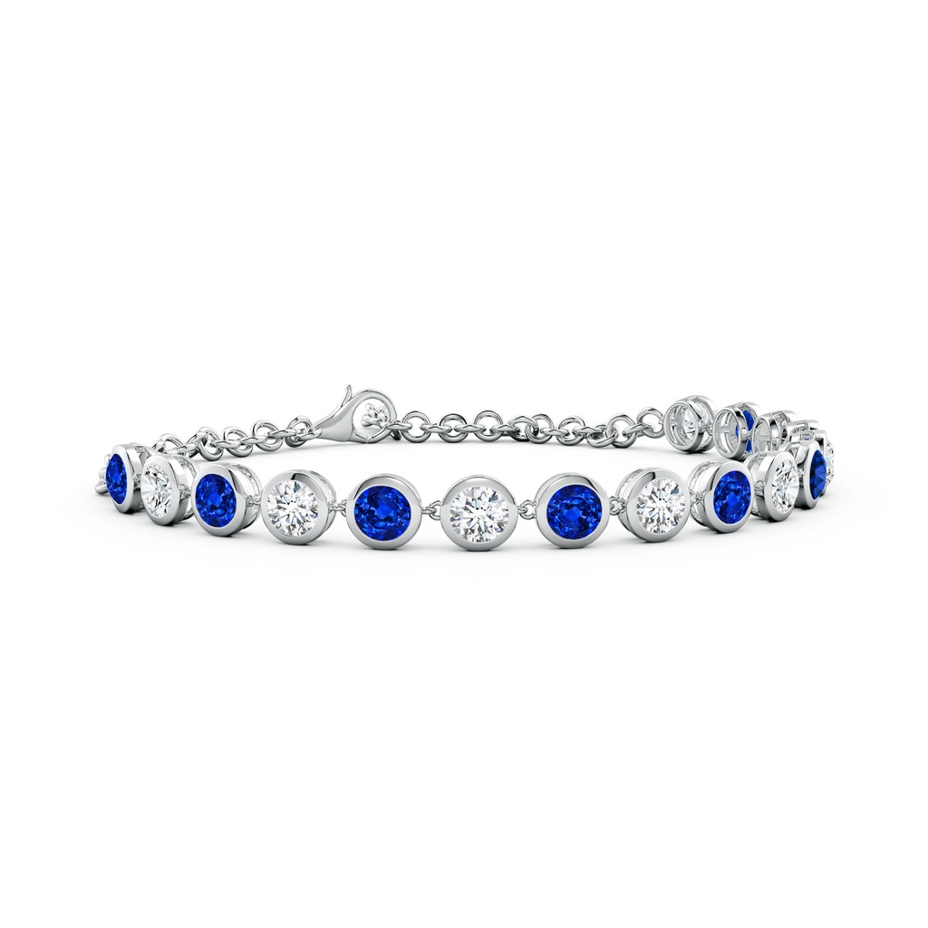 4mm Lab-Grown Round Blue Sapphire and Diamond Chain Bracelet in White Gold