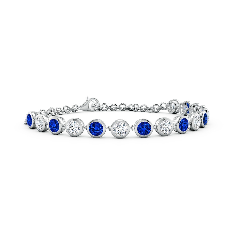 4mm Lab-Grown Round Blue Sapphire and Diamond Chain Bracelet in White Gold 