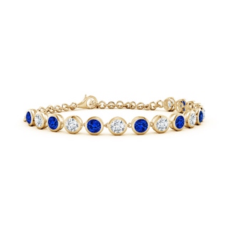 4mm Lab-Grown Round Blue Sapphire and Diamond Chain Bracelet in Yellow Gold