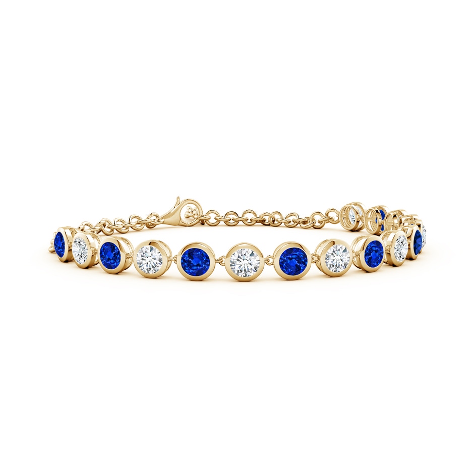 4mm Lab-Grown Round Blue Sapphire and Diamond Chain Bracelet in Yellow Gold 