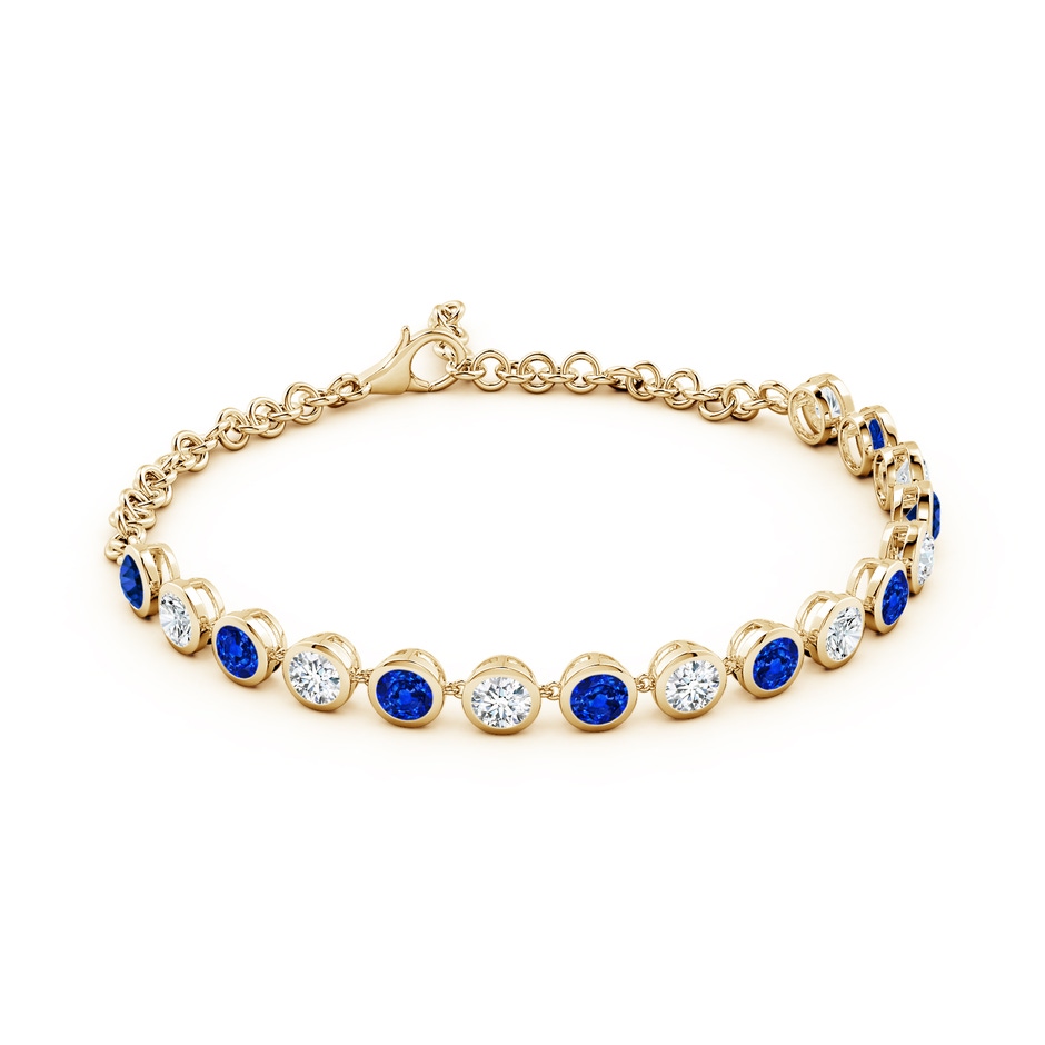 4mm Lab-Grown Round Blue Sapphire and Diamond Chain Bracelet in Yellow Gold side 199