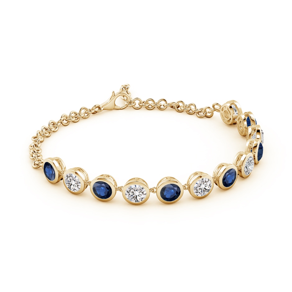 5mm AA Round Blue Sapphire and Diamond Chain Bracelet in Yellow Gold side 199