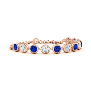 5mm Lab-Grown Round Blue Sapphire and Diamond Chain Bracelet in 18K Rose Gold