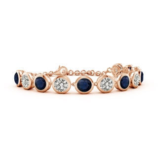 6mm A Round Blue Sapphire and Diamond Chain Bracelet in 18K Rose Gold