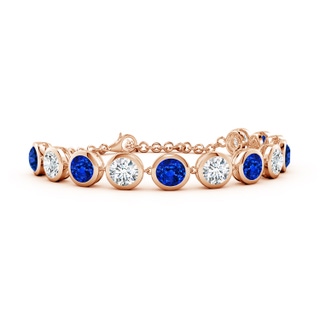 6mm Lab-Grown Round Blue Sapphire and Diamond Chain Bracelet in 10K Rose Gold