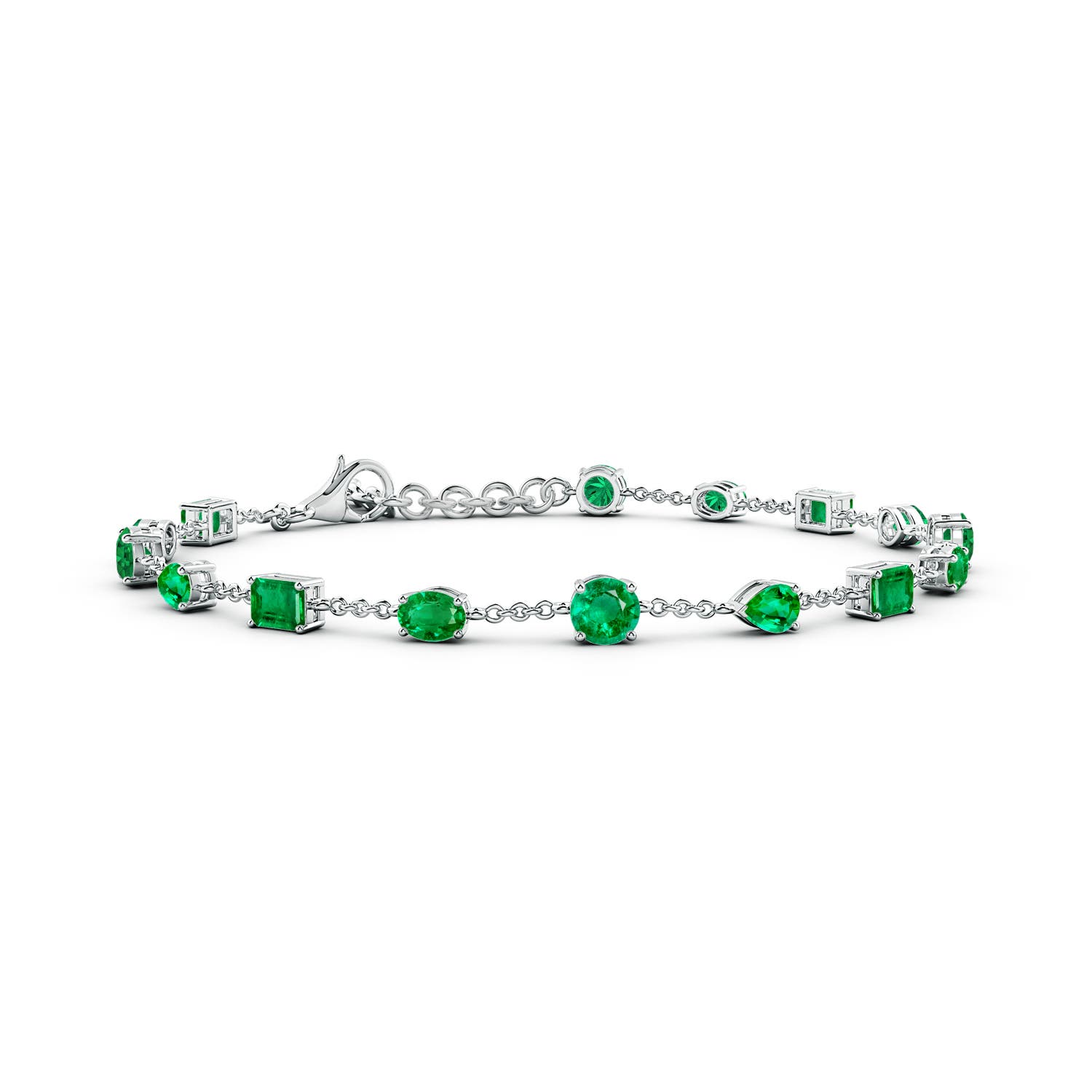 4mm AAA Multi-Shape Emerald Station Bracelet in 18CT White Gold