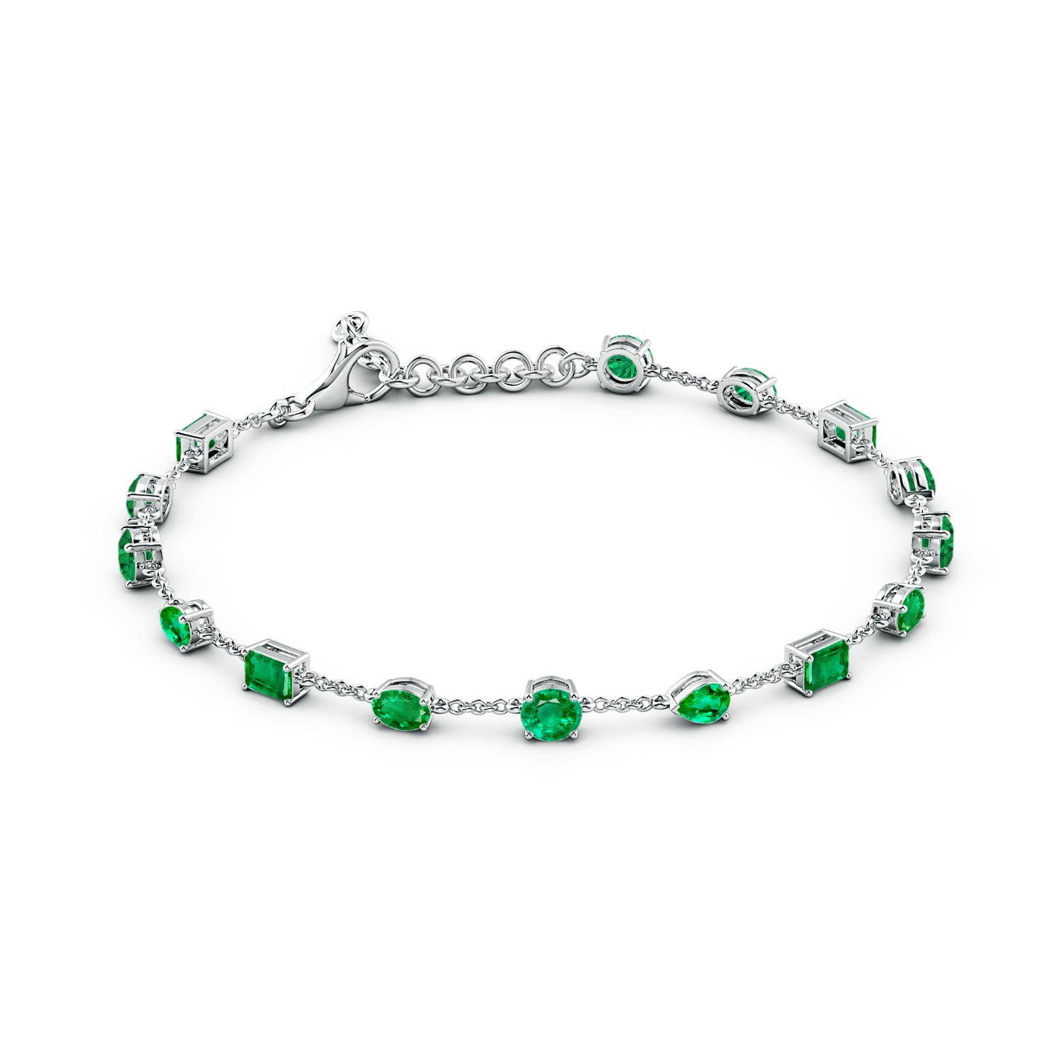 4mm AAA Multi-Shape Emerald Station Bracelet in 18K White Gold